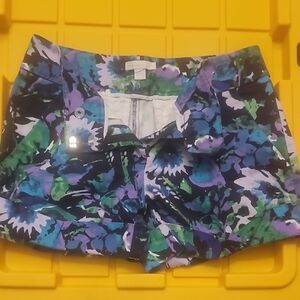 New York & Company Floral High Waist Shorts - Blue, Green, Purple